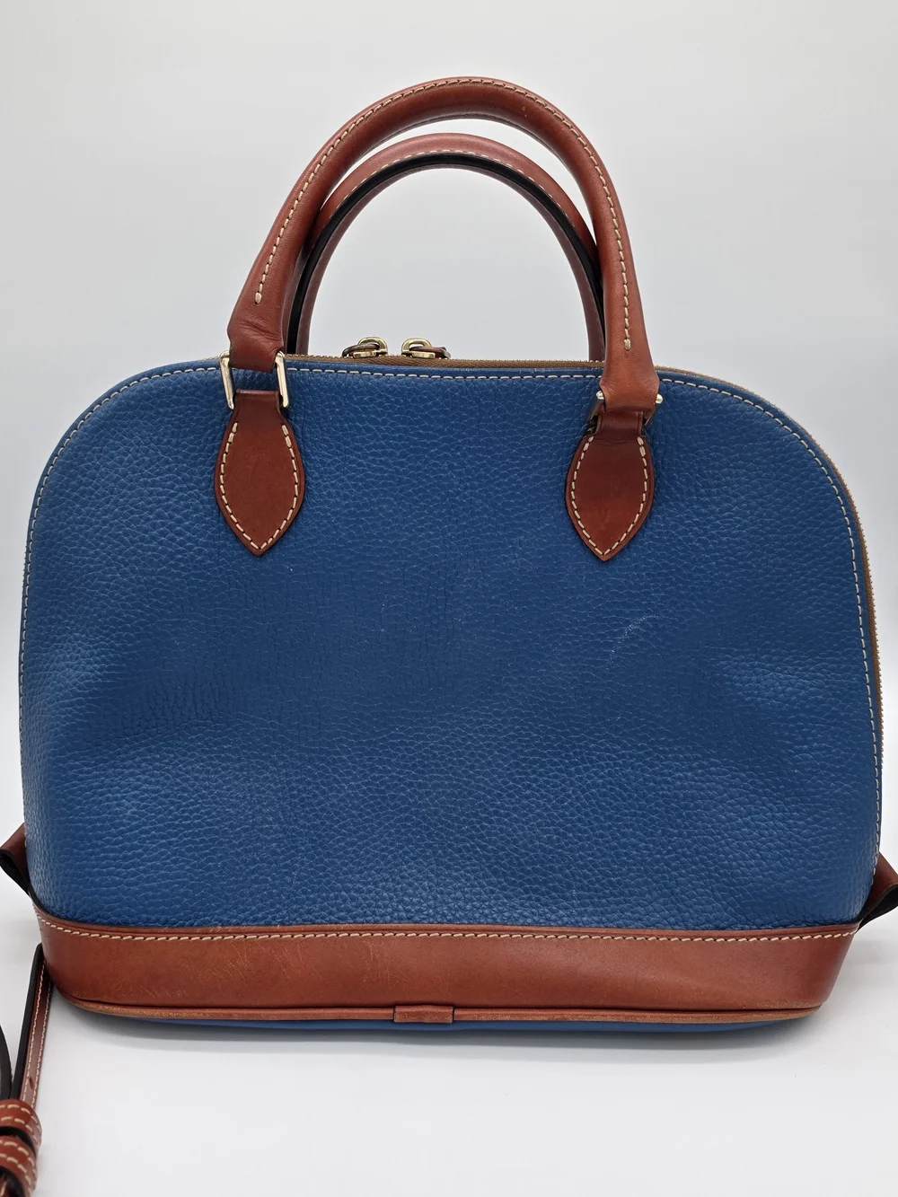 Dooney & Bourke Blue and Brown Leather Dome Satchel with Strap